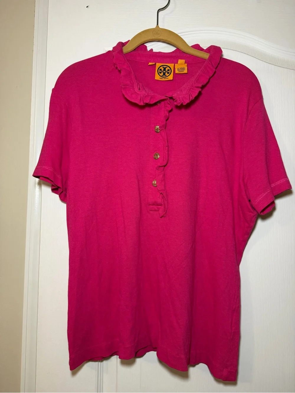 TORY BURCH Polo Button Up Hot Pink Shirt